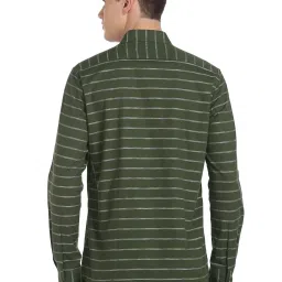 Arrow Green Cotton Slim Fit Striped Shirt image 2