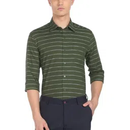 Arrow Green Cotton Slim Fit Striped Shirt image 1