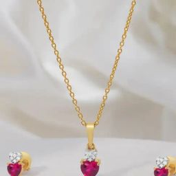 Zavya 925 Silver Heart CZ Gold Plated Necklace with Earrrings For Women-picture-2
