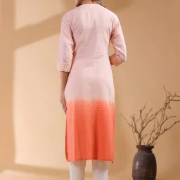 Janasya Peach Cotton Embroidered Kurta image 2