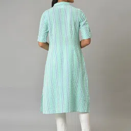 Aurelia Women Green Geometric Print Cotton Blend Kurta image 2