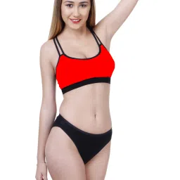 AROUSY Red & Green Cotton Bra Panty Set - Pack Of 2 image 2