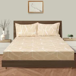 Swayam Dona Abstract Beige 250 TC Cotton King Bedsheet with 2 Pillow Covers image 2