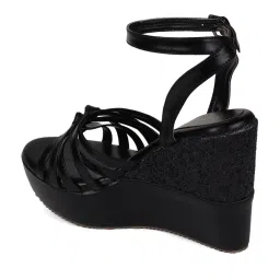 Iconics Women's Black Ankle Strap Wedges image 5