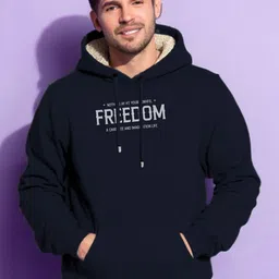 MaverIQ Men Typography Printed Long Sleeves Hooded Sweatshirt image 5