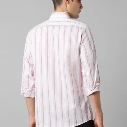 Louis Philippe White Cotton Slim Fit Striped Shirt image 2
