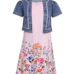 Cutecumber Kids Pink & Blue Floral Print Dress with Jacket-picture-37