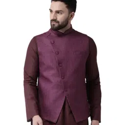 Tabard Purple Solid Cotton Nehru Jacket-picture-11