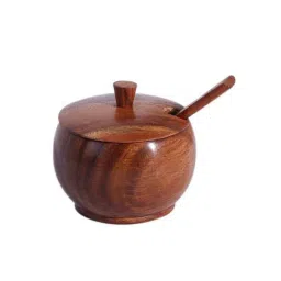 Unravel India New Brown Sheesham Wood Jar with Spoon & Tray - Set of 5 image 5