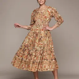 Label Ritu Kumar Olive Floral Midi Dress-image-99