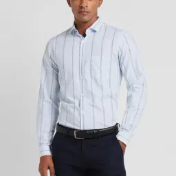 Peter England Blue Slim Fit Striped Shirt-picture-27