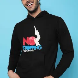 Campus Sutra Black Cotton Regular Fit Printed Hooded Sweatshirt-picture-17