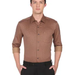 Arrow New York Medium Brown Cotton Slim Fit Printed Shirt image 1