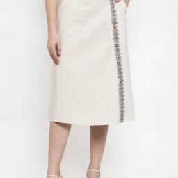 Global Republic Off White Embroidered Below Knee Skirt-picture-24