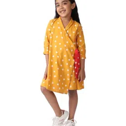 Fabindia Kids Yellow & White Cotton Printed Dress-picture-39