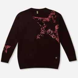 Gini & Jony Kids Maroon Cotton Sequence Full Sleeves Sweater-picture-24