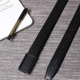 Louis Stitch Black Textured Leather Formal Belt for Men image 2