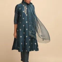 Folksong By W Blue Cotton Woven Pattern A Line Kurta image 5