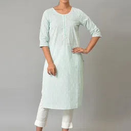 Aurelia Blue Cotton Printed Straight Kurta image 1