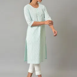 Aurelia Blue Cotton Printed Straight Kurta image 4