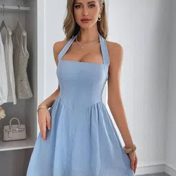 Outzidr Women Halter Neck Fit & Flare Mini Dress-picture-24