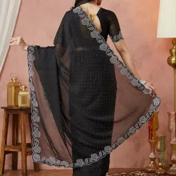 Satrani Black Georgette Embellished Saree With Unstitched Blouse image 2
