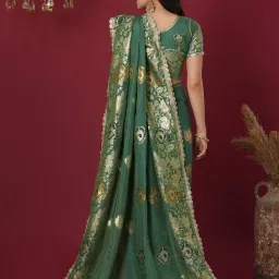 Satrani Green Cotton Silk Woven Saree With Unstitched Blouse image 2