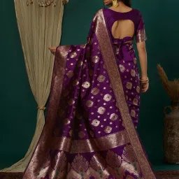 Satrani Purple Silk Blend Woven Saree With Unstitched Blouse image 2