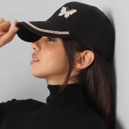 HauteSauce Black Embellished Rhinestone Butterfly Baseball Cap image 5