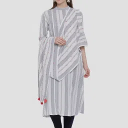 Span White Cotton Printed A Line Kurta image 1