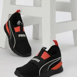 Puma Kids Hobbes PS Black & Fiery Coral Casual Slip-Ons image 5
