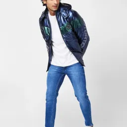 Spykar Midnight Blue Metallic Look Jacket With Flash Reflective Print image 5