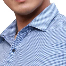 Park Avenue Blue Cotton Slim Fit Checks Shirt image 5