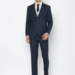 Louis Philippe Gods & Kings Navy Slim Fit Checks Three Piece Suit image 1