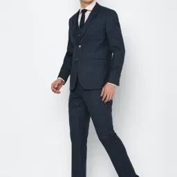 Louis Philippe Gods & Kings Navy Slim Fit Checks Three Piece Suit image 3