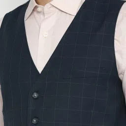 Louis Philippe Gods & Kings Navy Slim Fit Checks Three Piece Suit image 5