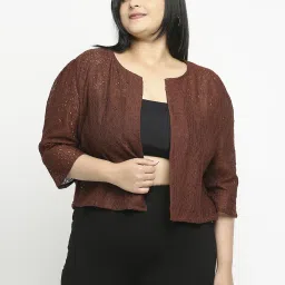 Style Quotient Brown Cotton Self Pattern Shrug image 1