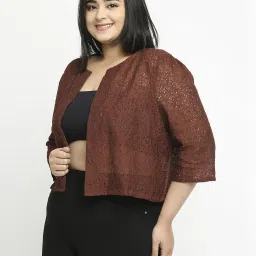 Style Quotient Brown Cotton Self Pattern Shrug image 3