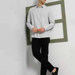 celio celio* Grey Regular Fit Textured Cotton Shirt image 5