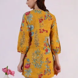 W Yellow Pure Cotton Regular Fit Printed Kurtis image 2