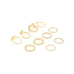 Zaveri Pearls Set of 10 Gold Tone Contemporary Classy Stackable Rings-ZPFK13683 image 5