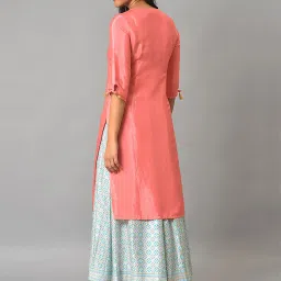 Aurelia Women Peach Festive Solid Rayon Kurta image 2