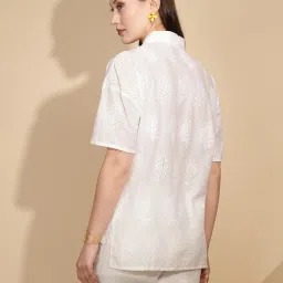 Global Republic White Cotton Self Design Shirt image 2