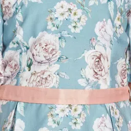 Peppermint Kids Blue & White Cotton Floral Print Dress image 5