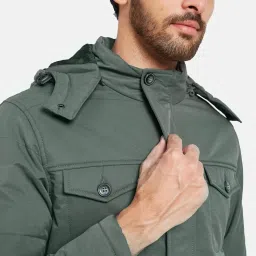 METTLE Grey Regular Fit Hooded Jacket image 5
