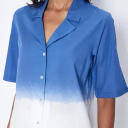 ANCESTRY Blue & White Cotton Ombre Shirt image 5