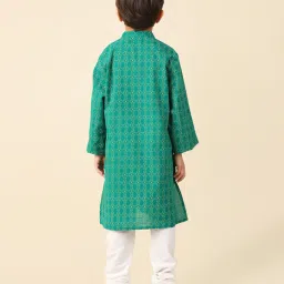 Fabindia Kids Green Printed Full Sleeves Kurta image 2