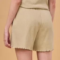 Enamor Beige Plain Lounge Shorts image 2