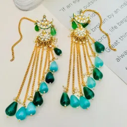 Abdesigns Gold-Tone Plated Kundan Studded And Beaded Minimal Dangler Earrings image 2