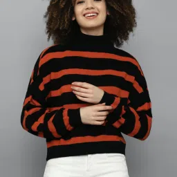 Allen Solly Black & Red Cotton Striped Sweater image 1